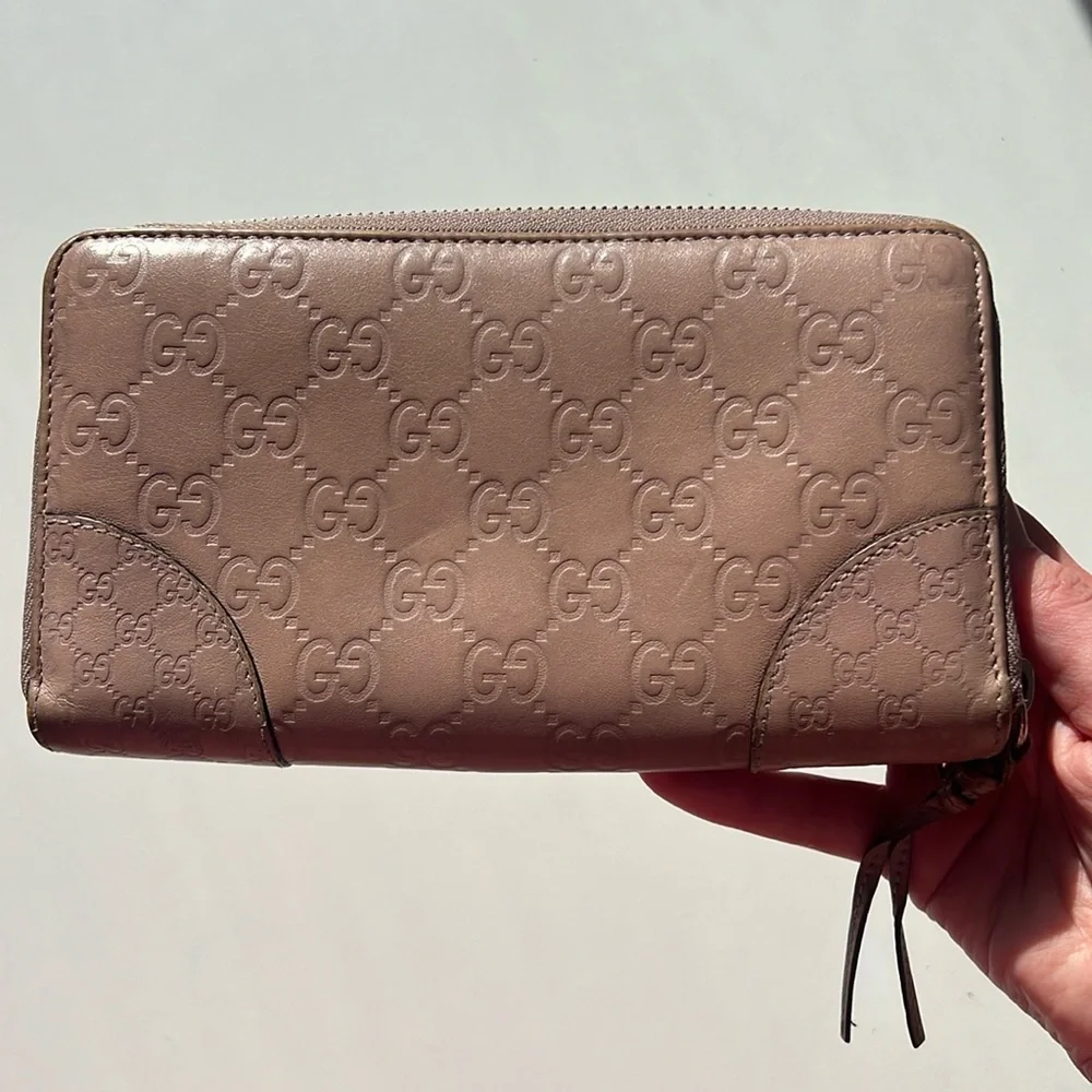 Authentic Gucci Guccissima Large Blush Pink Nude Zip Around Continental Wallet - Picture 1 of 17
